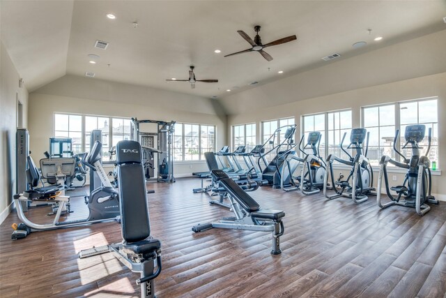 1765 Bramshaw Trl, Farmers Branch, TX 75234 - workout area with wood finished floors, vaulted ceiling, visible vents, and recessed lighting