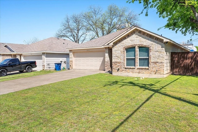 303 W Ohio Ave, Dallas, TX 75224 - single story home featuring an attached garage, concrete driveway, fence, and a front lawn