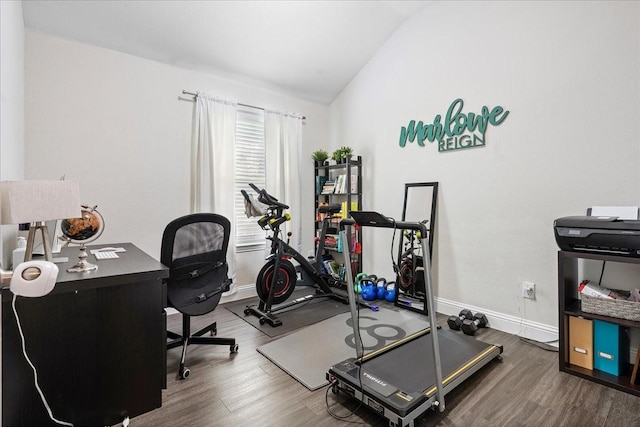 303 W Ohio Ave, Dallas, TX 75224 - office area featuring wood finished floors, baseboards, and vaulted ceiling