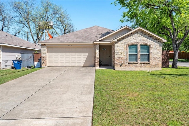 303 W Ohio Ave, Dallas, TX 75224 - single story home with an attached garage, fence, brick siding, a front lawn, and driveway