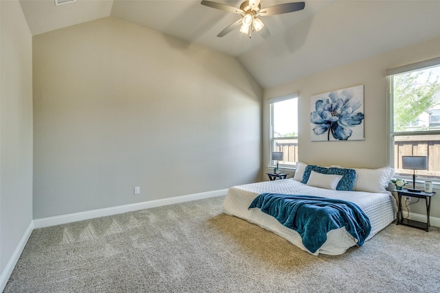 8205 San Bernard Trl, Mckinney, TX 75071 - bedroom featuring ceiling fan, carpet, visible vents, lofted ceiling, and baseboards