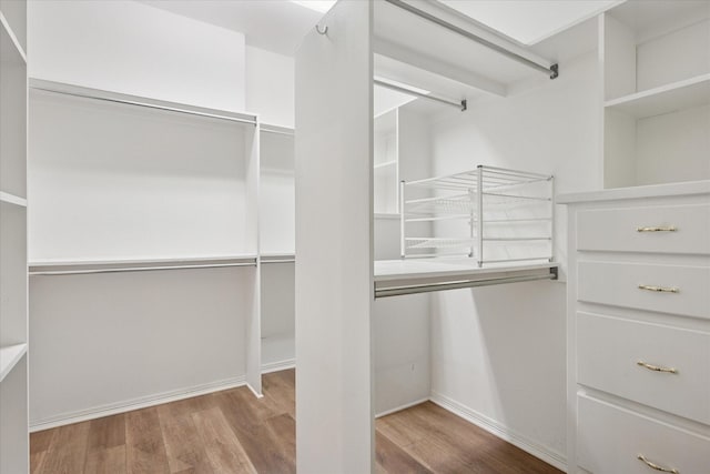 walk in closet with wood finished floors