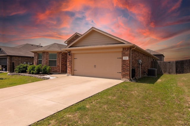 313 Fairgrounds Ln, Ponder, TX 76259 - single story home with an attached garage, brick siding, driveway, and central air condition unit