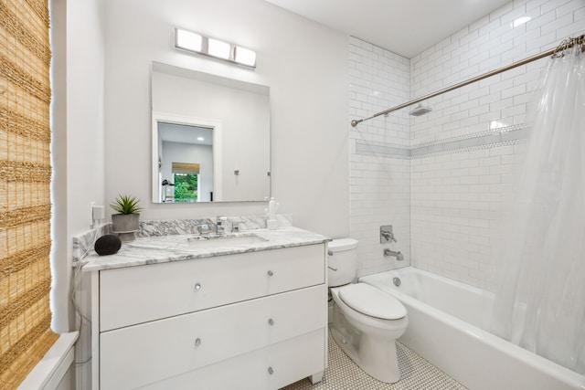 6604 Northridge Dr, Dallas, TX 75214 - full bathroom featuring shower / bath combination with curtain, toilet, tile patterned floors, and vanity