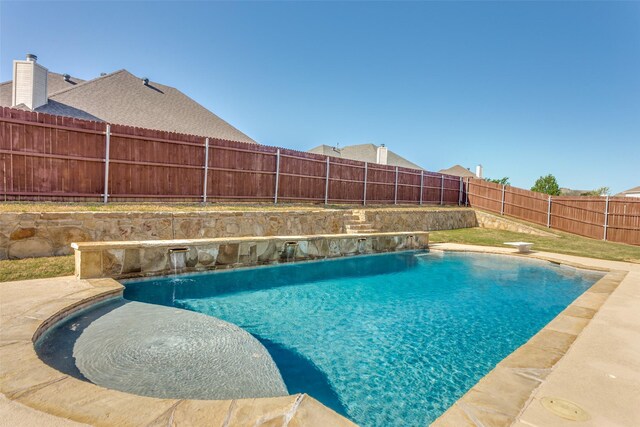 1348 Meadowview Dr, Kennedale, TX 76060 - rear view of property featuring brick siding, a fenced backyard, a fenced in pool, a chimney, and a patio