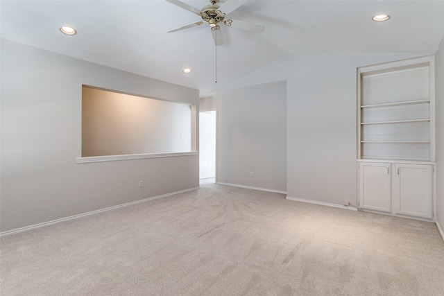 4111 Herschel Ave Unit 4, Dallas, TX 75219 - unfurnished room featuring a ceiling fan, vaulted ceiling, recessed lighting, and light colored carpet