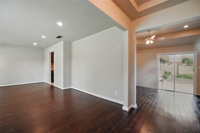3321 Lynbrook Dr, Plano, TX 75075 - unfurnished living room with baseboards, recessed lighting, visible vents, ceiling fan, and wood-type flooring
