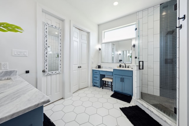 1500 Shropshire St, Keller, TX 76248 - full bath with a shower stall, vanity, recessed lighting, and tile patterned flooring