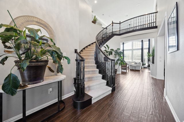 1500 Shropshire St, Keller, TX 76248 - foyer entrance with stairway, baseboards, wood finished floors, and a high ceiling