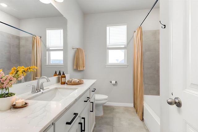 141 York Bridge Rd, Springtown, TX 76082 - full bath with vanity, shower / tub combo with curtain, tile patterned flooring, toilet, and baseboards