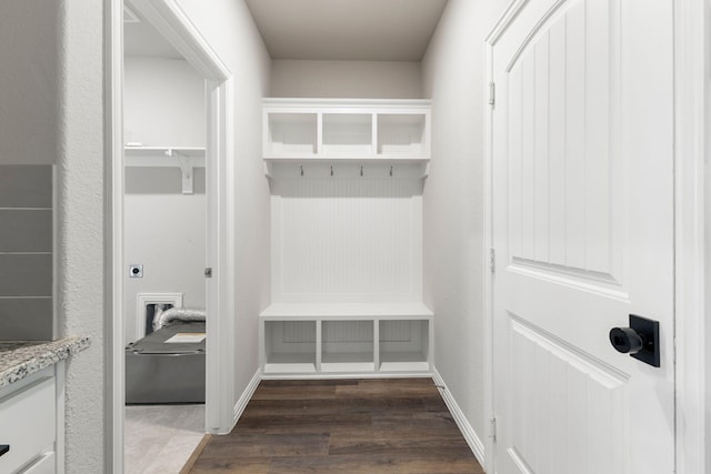 141 York Bridge Rd, Springtown, TX 76082 - mudroom featuring dark wood-type flooring and baseboards