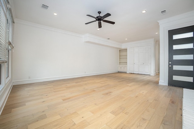 3422 Lovers Ln Unit A, University Park, TX 75225 - entrance foyer featuring crown molding, light wood-type flooring, baseboards, recessed lighting, and a ceiling fan