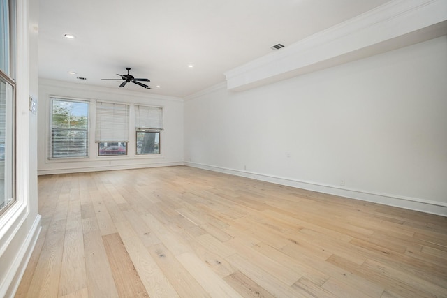 3422 Lovers Ln Unit A, University Park, TX 75225 - unfurnished living room featuring ornamental molding, ceiling fan, light wood finished floors, baseboards, and recessed lighting