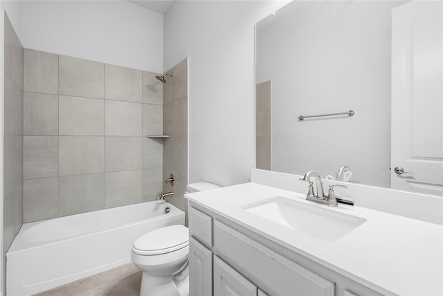 full bathroom featuring tile patterned floors, vanity,  shower combination, and toilet