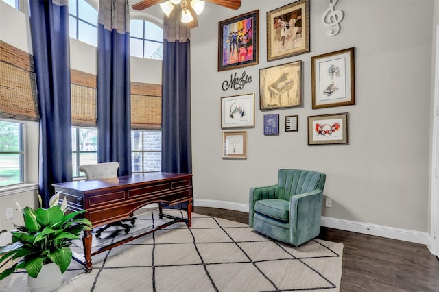 living area featuring a wealth of natural light and baseboards