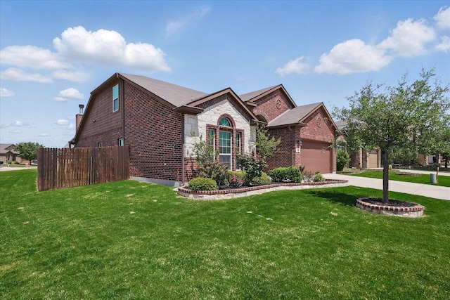 336 Avila Ln, Fort Worth, TX 76052 - view of front facade with brick siding, an attached garage, concrete driveway, and stone siding