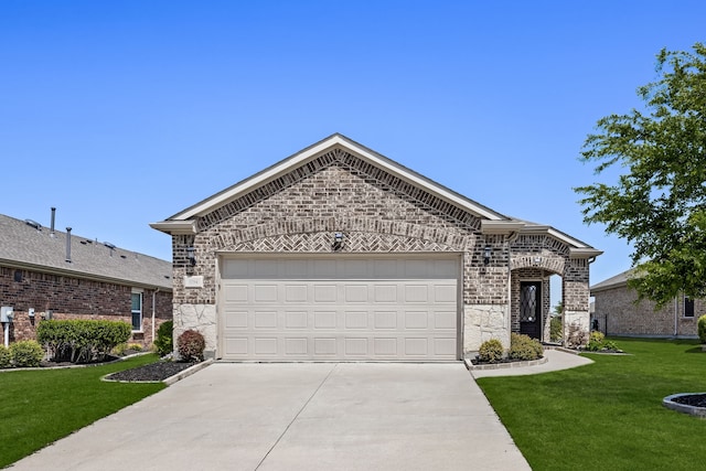 3194 Full Sail Ln, Frisco, TX 75036 - view of front of house featuring concrete driveway, a garage, brick siding, and a front yard