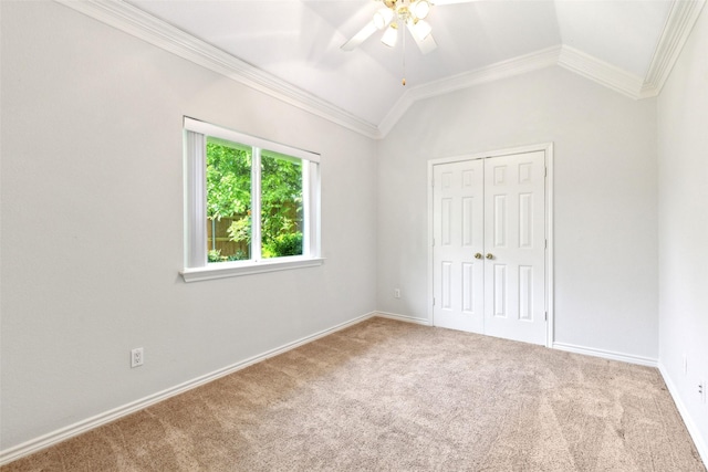 8425 Catskill Ct, Plano, TX 75025 - unfurnished bedroom featuring lofted ceiling, a closet, crown molding, and carpet floors