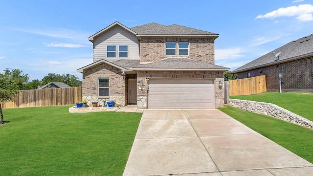 2112 Atlantic Ave, Anna, TX 75409 - traditional-style house featuring a shingled roof, a front yard, fence, an attached garage, and concrete driveway