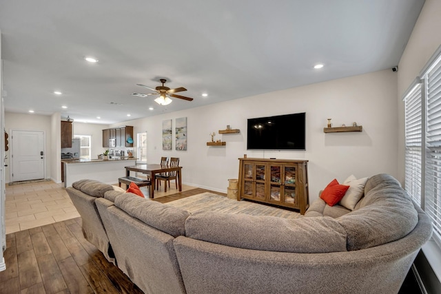 2112 Atlantic Ave, Anna, TX 75409 - living room with recessed lighting, baseboards, a ceiling fan, and wood finished floors