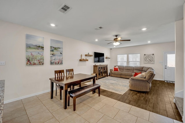 2112 Atlantic Ave, Anna, TX 75409 - living room featuring visible vents, a ceiling fan, and recessed lighting