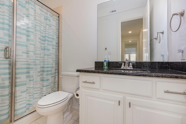 760 Durham St, Allen, TX 75013 - full bathroom with toilet, a shower with curtain, tile patterned floors, and vanity