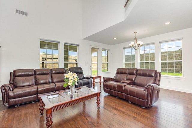 760 Durham St, Allen, TX 75013 - living area with a chandelier, hardwood / wood-style flooring, baseboards, and recessed lighting