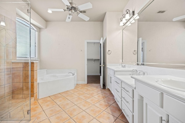 1406 Jacob Ave, Keller, TX 76248 - full bathroom featuring visible vents, a sink, ceiling fan, double vanity, and a garden tub