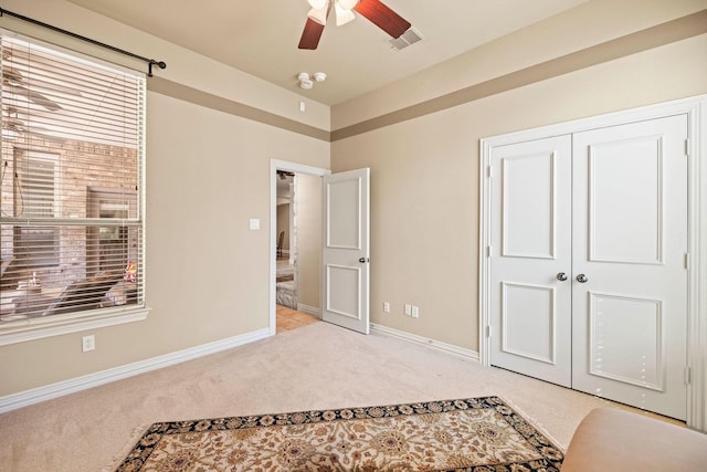 1406 Jacob Ave, Keller, TX 76248 - unfurnished bedroom with a closet, light colored carpet, a ceiling fan, visible vents, and baseboards