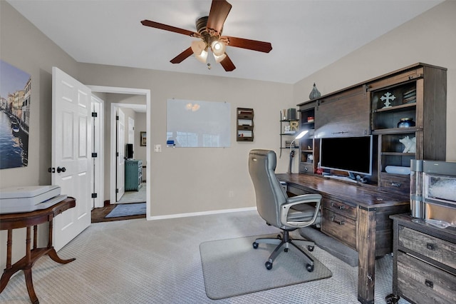 1346 Kiowa Dr E, Lake Kiowa, TX 76240 - office area with light carpet, baseboards, and a ceiling fan