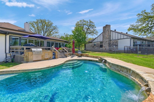 1346 Kiowa Dr E, Lake Kiowa, TX 76240 - view of swimming pool featuring a fenced in pool, a patio, a fenced backyard, and area for grilling