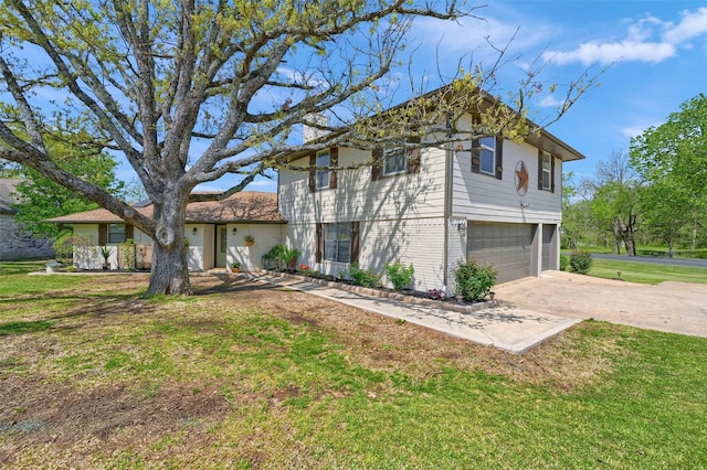 1346 Kiowa Dr E, Lake Kiowa, TX 76240 - view of front of home with brick siding, an attached garage, a front lawn, and concrete driveway