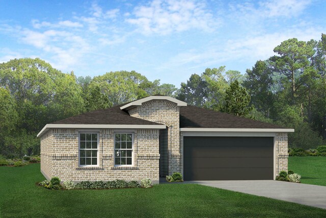 11401 Themis Ct, Waco, TX 76655 - ranch-style house featuring a front yard, a garage, concrete driveway, brick siding, and roof with shingles