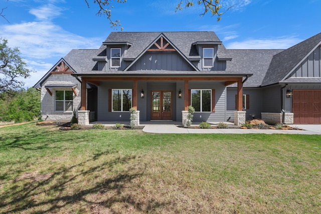 109 Post Oak Cv, Sunset, TX 76270 - craftsman-style house featuring board and batten siding, a front lawn, and a shingled roof