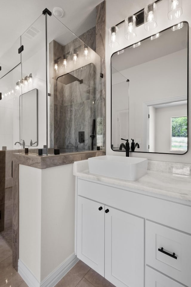 109 Post Oak Cv, Sunset, TX 76270 - full bathroom with tile patterned floors, a shower stall, and vanity