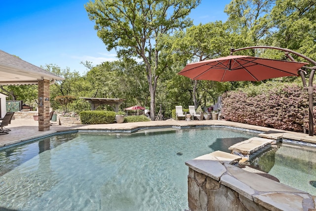 outdoor pool with a patio
