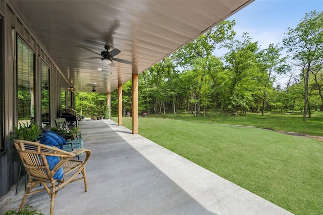 view of patio / terrace featuring ceiling fan