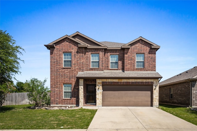 8312 White Hart Dr, Fort Worth, TX 76179 - view of front of property with a front yard, an attached garage, fence, driveway, and roof with shingles