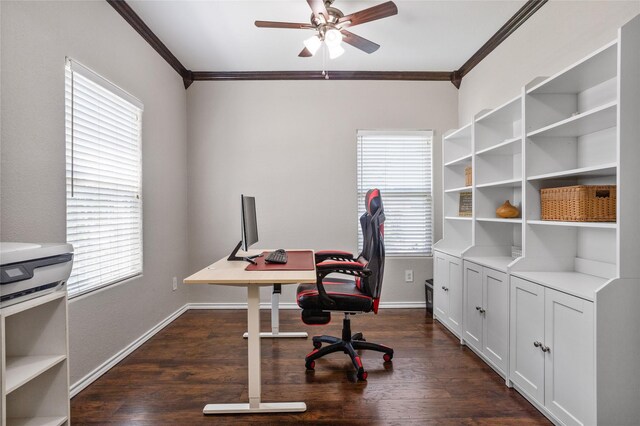 8312 White Hart Dr, Fort Worth, TX 76179 - office space featuring a wealth of natural light, ornamental molding, and ceiling fan