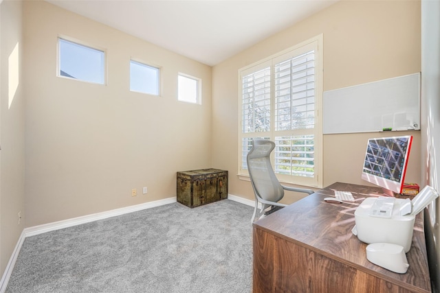 office area featuring baseboards and carpet flooring