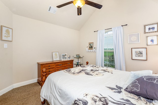 3608 Bright Star Way, Plano, TX 75074 - carpeted bedroom with high vaulted ceiling, baseboards, and a ceiling fan