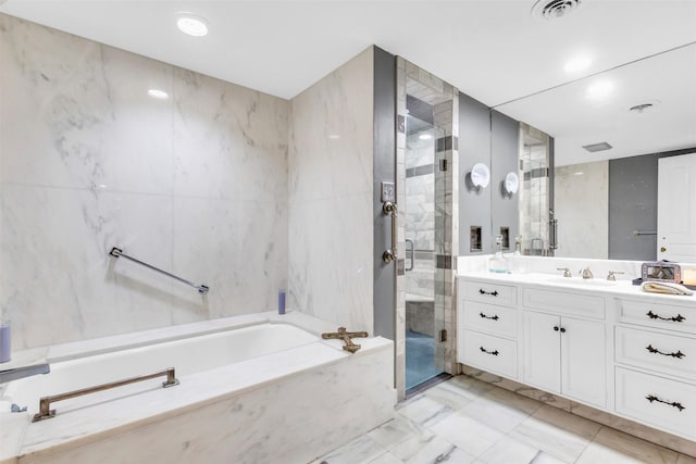 6126 Averill Way Unit 203W, Dallas, TX 75225 - full bathroom featuring double vanity, a sink, a stall shower, and visible vents