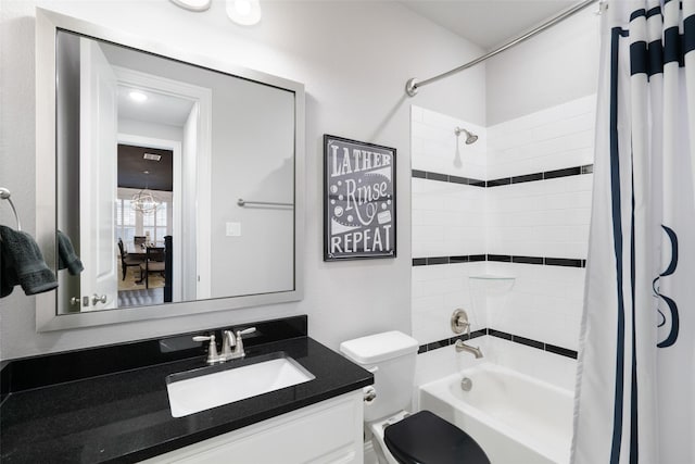 1128 Ellicott Dr, Celina, TX 75009 - bathroom featuring toilet, vanity, and shower / bathtub combination with curtain
