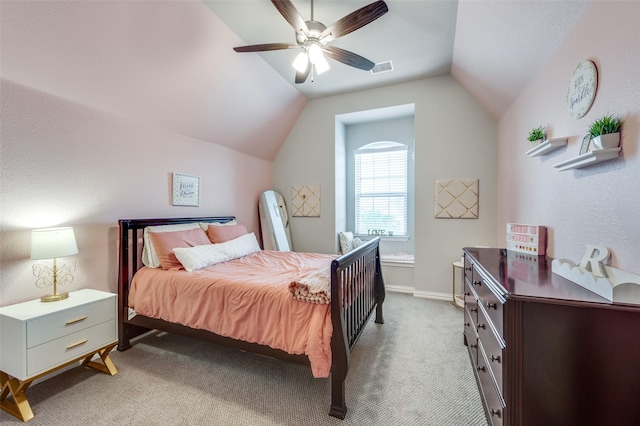 1128 Ellicott Dr, Celina, TX 75009 - bedroom featuring lofted ceiling, light carpet, ceiling fan, and baseboards