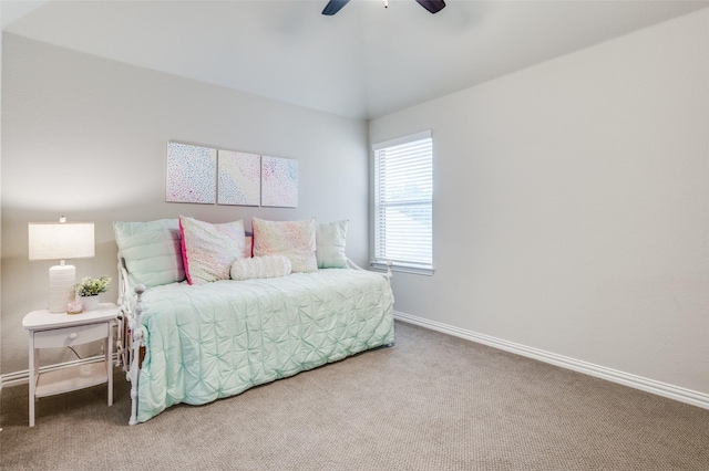 1128 Ellicott Dr, Celina, TX 75009 - bedroom with carpet floors, baseboards, ceiling fan, and lofted ceiling