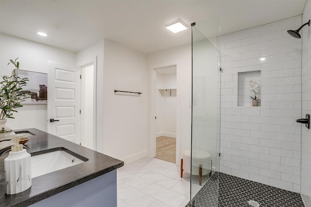 5440 Fursman Ave, Fort Worth, TX 76114 - full bath with recessed lighting, a sink, double vanity, and tiled shower