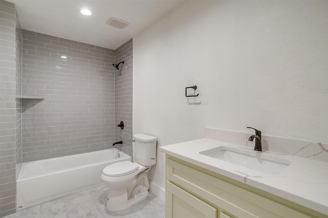 5440 Fursman Ave, Fort Worth, TX 76114 - bathroom featuring vanity, shower / bath combination, baseboards, toilet, and recessed lighting