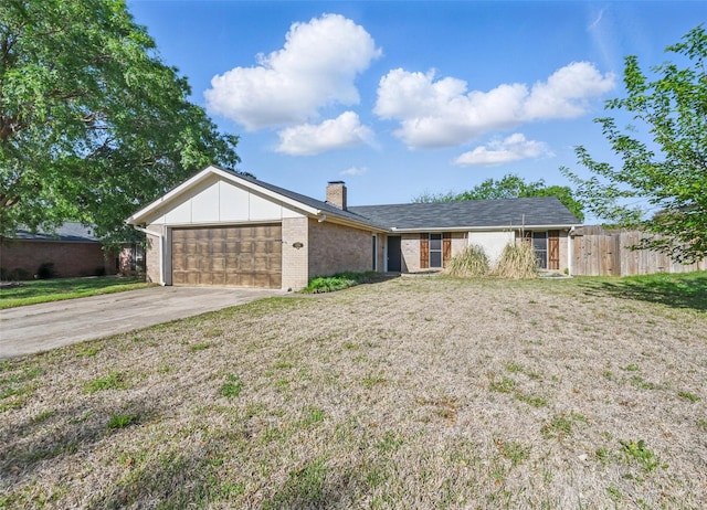 2306 Lavon Creek Ln, Arlington, TX 76006 - ranch-style house with fence, brick siding, an attached garage, a chimney, and driveway