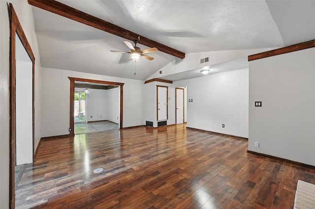 2306 Lavon Creek Ln, Arlington, TX 76006 - spare room with a ceiling fan, hardwood / wood-style floors, vaulted ceiling with beams, and visible vents