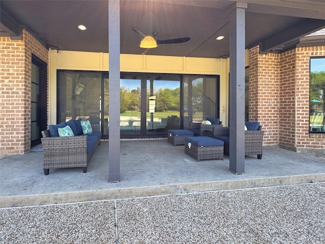 view of patio featuring an outdoor hangout area and ceiling fan